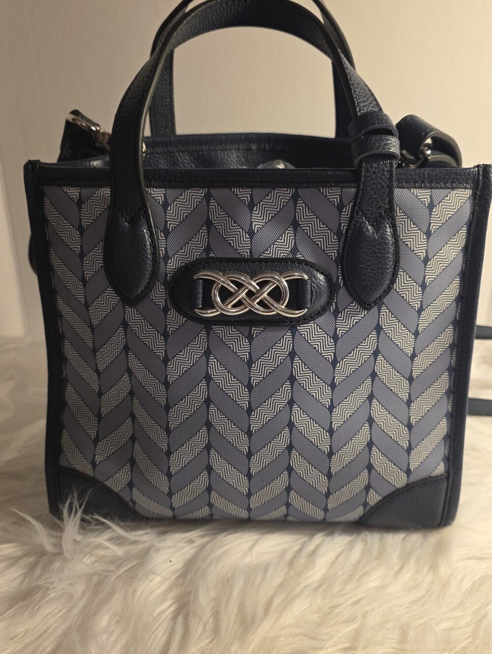 BRIGHTON INTERLOK COLLECTION FRENCH BLUE BRITTEN TOTE COATED CANVAS LEATHER